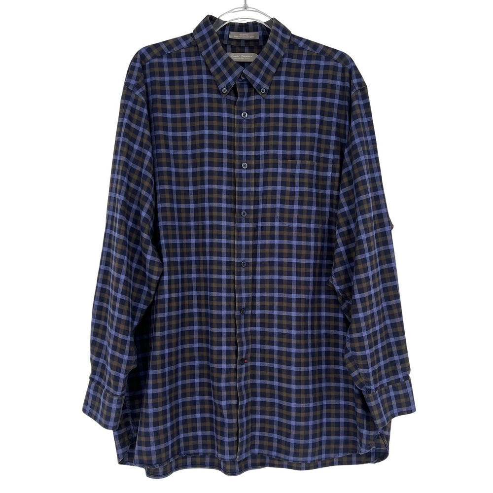Daniel Cremieux Plaid Button Down Shirt Mens XL Blue Brown Cotton Casual Classic